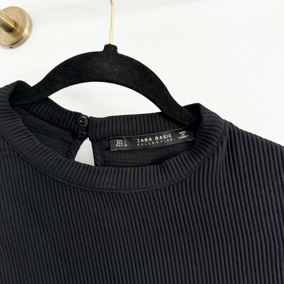 Zara Basic Collection Black Ribbed Dress Contrasting White Sleeves - Picture 4 of 8